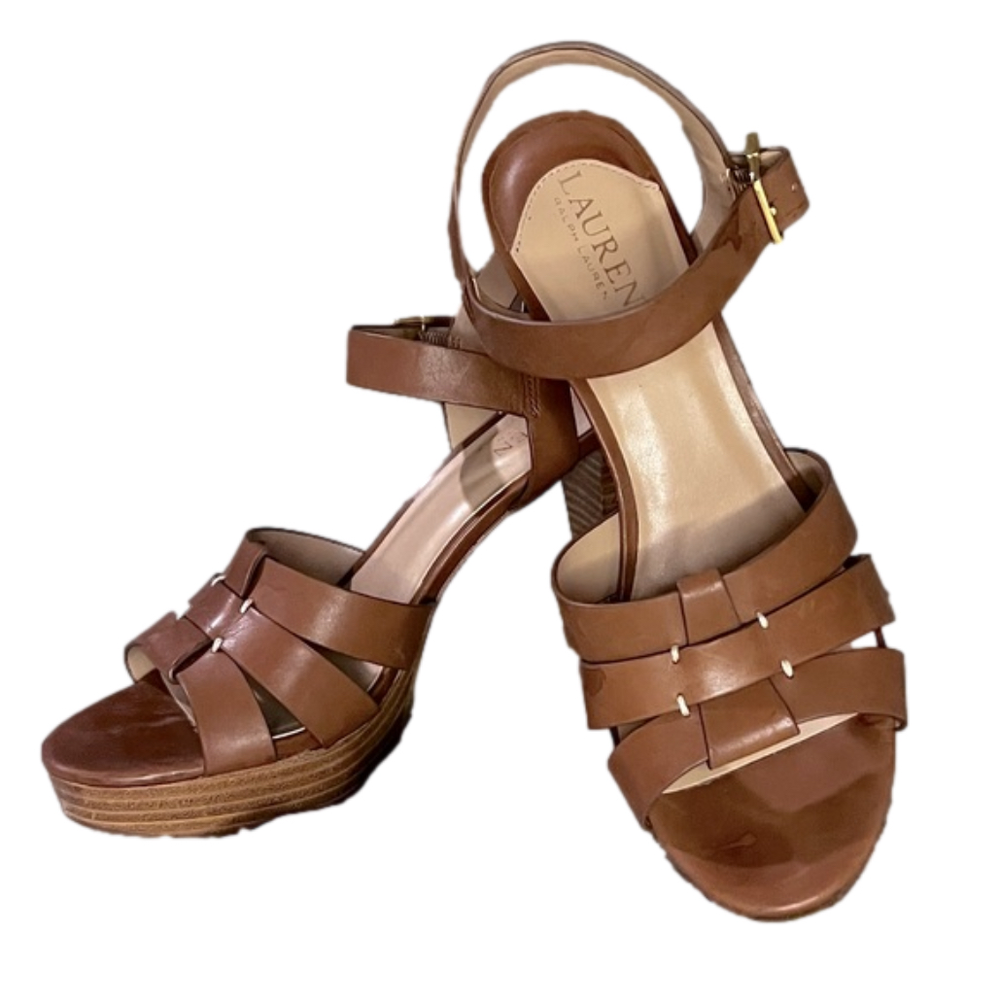 Ralph Lauren Tan Heel Sandals *EUC WORN ONCE**